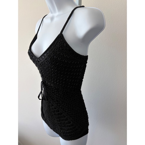 Black Beaded Crochet Cami Y2K Night Luxe Indie Sleaze Whimsigoth Top Size Large - Picture 11 of 14